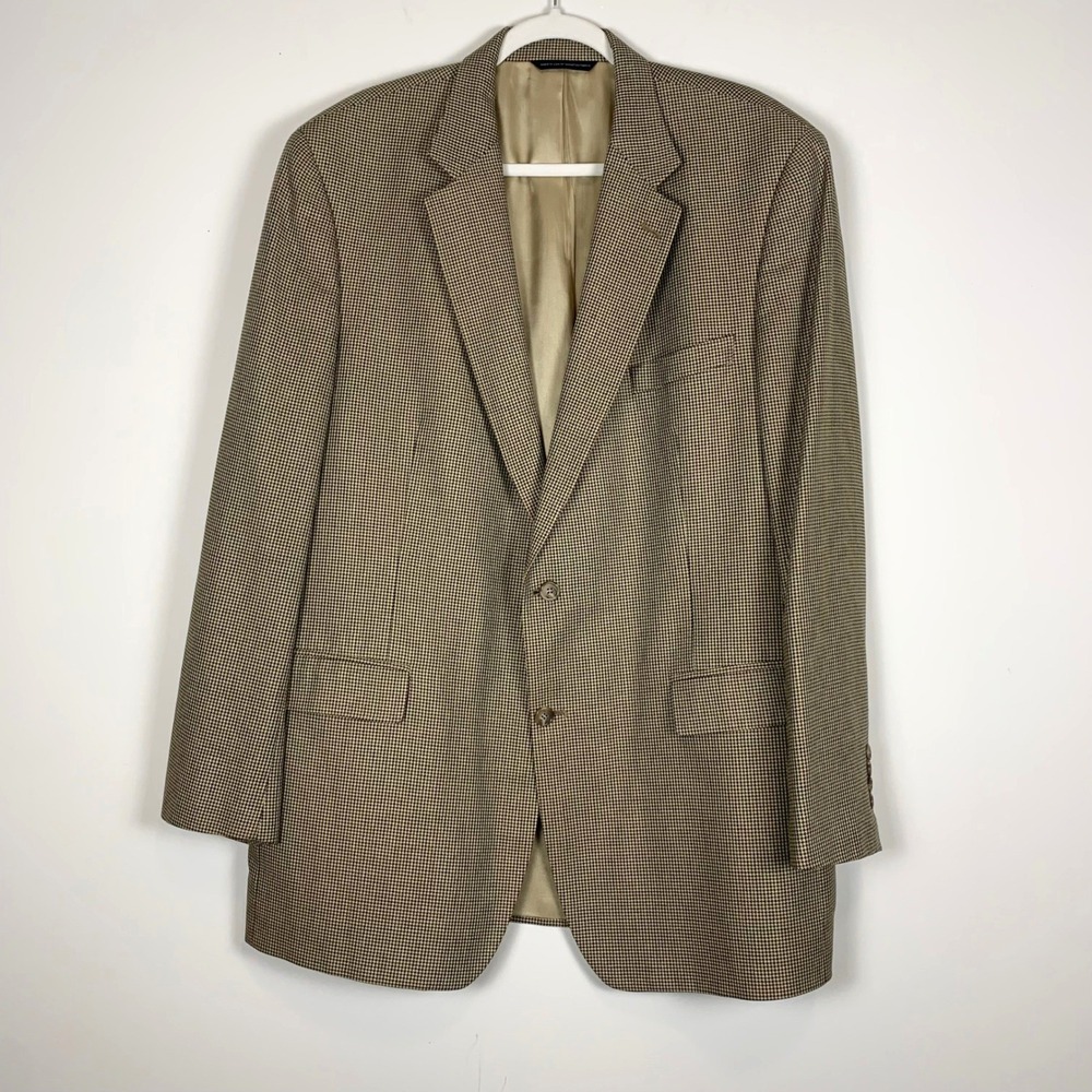 Brooks Brothers Sport Coat Mens 46L Brown Silk Wool Houndstooth Blazer Old Money